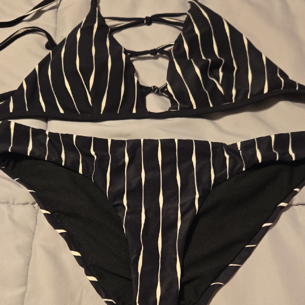 Billabong Black and White Striped Bikini